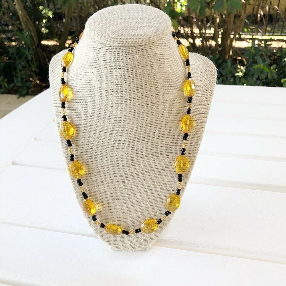 NWT Czech Crystal & Glass Beads Beaded Necklace Yellow Black